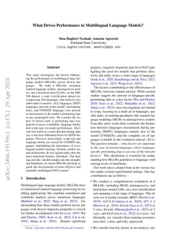 What Drives Performance in Multilingual Language Models?
