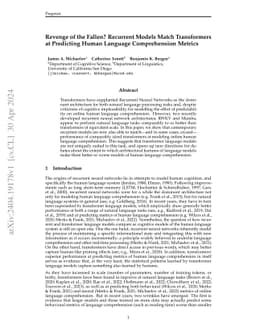 Revenge of the Fallen? Recurrent Models Match Transformers at Predicting
  Human Language Comprehension Metrics