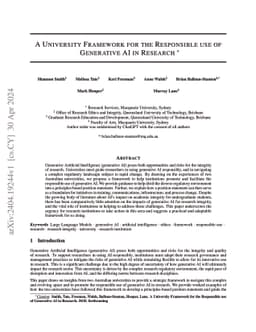 A University Framework for the Responsible use of Generative AI in
  Research