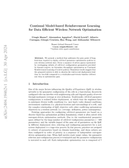 Continual Model-based Reinforcement Learning for Data Efficient Wireless
  Network Optimisation