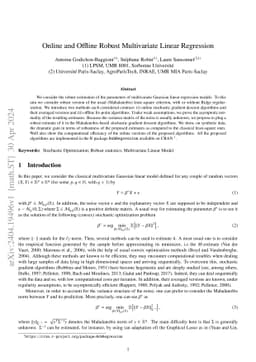 Online and Offline Robust Multivariate Linear Regression