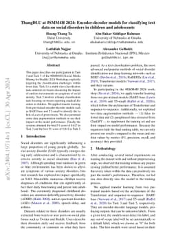 ThangDLU at #SMM4H 2024: Encoder-decoder models for classifying text
  data on social disorders in children and adolescents