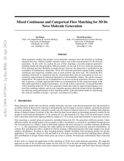 Mixed Continuous and Categorical Flow Matching for 3D De Novo Molecule
  Generation