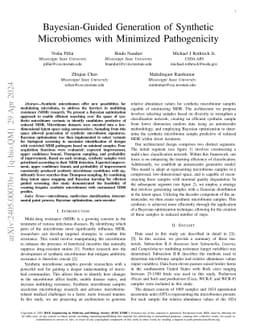 Bayesian-Guided Generation of Synthetic Microbiomes with Minimized
  Pathogenicity
