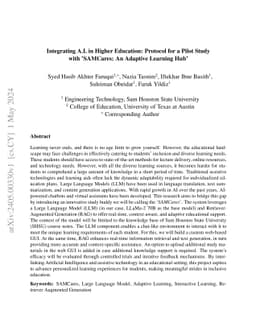 Integrating A.I. in Higher Education: Protocol for a Pilot Study with
  'SAMCares: An Adaptive Learning Hub'