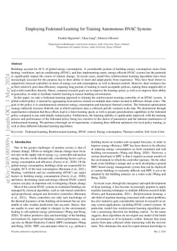 Employing Federated Learning for Training Autonomous HVAC Systems
