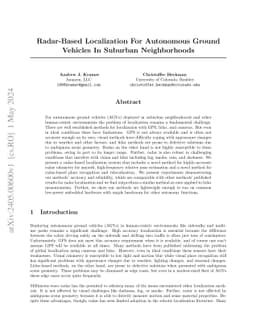 Radar-Based Localization For Autonomous Ground Vehicles In Suburban
  Neighborhoods