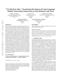 "I'm Not Sure, But...": Examining the Impact of Large Language Models'
  Uncertainty Expression on User Reliance and Trust