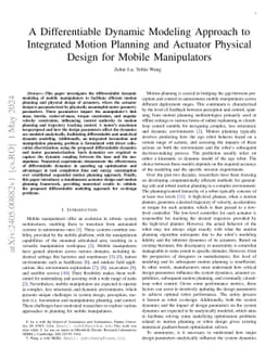 A Differentiable Dynamic Modeling Approach to Integrated Motion Planning
  and Actuator Physical Design for Mobile Manipulators