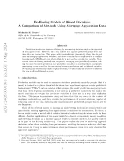 De-Biasing Models of Biased Decisions: A Comparison of Methods Using
  Mortgage Application Data