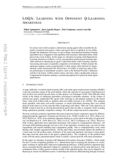 LOQA: Learning with Opponent Q-Learning Awareness