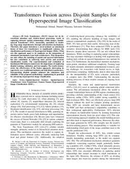 Transformers Fusion across Disjoint Samples for Hyperspectral Image
  Classification
