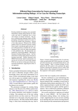 Efficient Data Generation for Source-grounded Information-seeking
  Dialogs: A Use Case for Meeting Transcripts