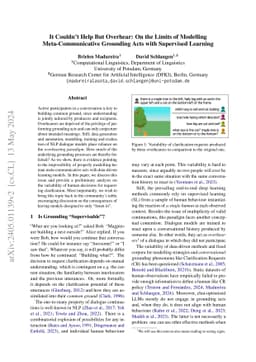 It Couldn't Help But Overhear: On the Limits of Modelling
  Meta-Communicative Grounding Acts with Supervised Learning