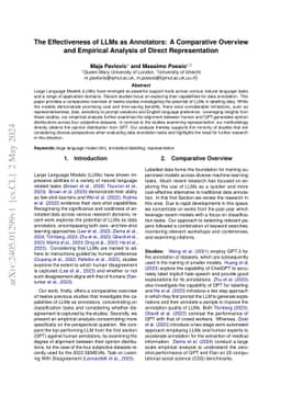 The Effectiveness of LLMs as Annotators: A Comparative Overview and
  Empirical Analysis of Direct Representation