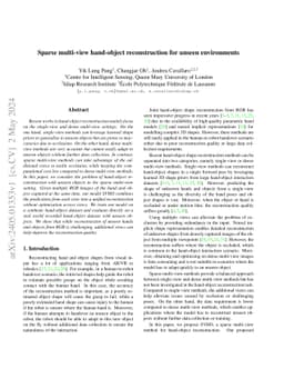 Sparse multi-view hand-object reconstruction for unseen environments
