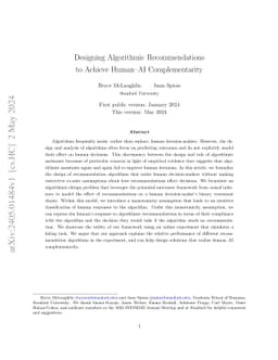 Designing Algorithmic Recommendations to Achieve Human-AI
  Complementarity
