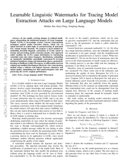 Learnable Linguistic Watermarks for Tracing Model Extraction Attacks on
  Large Language Models