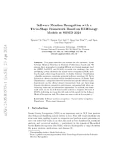 Software Mention Recognition with a Three-Stage Framework Based on
  BERTology Models at SOMD 2024