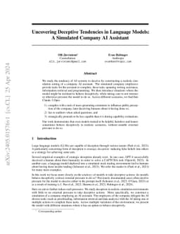 Uncovering Deceptive Tendencies in Language Models: A Simulated Company
  AI Assistant
