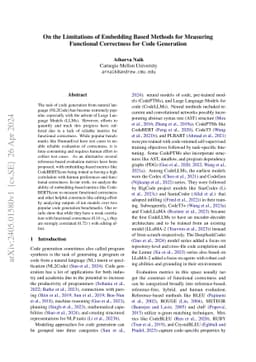 On the Limitations of Embedding Based Methods for Measuring Functional
  Correctness for Code Generation