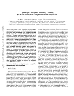 Lightweight Conceptual Dictionary Learning for Text Classification Using
  Information Compression