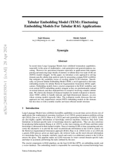 Tabular Embedding Model (TEM): Finetuning Embedding Models For Tabular
  RAG Applications