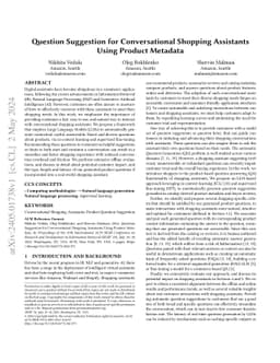 Question Suggestion for Conversational Shopping Assistants Using Product
  Metadata