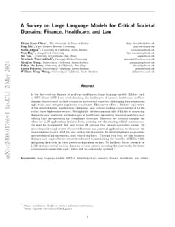 A Survey on Large Language Models for Critical Societal Domains:
  Finance, Healthcare, and Law