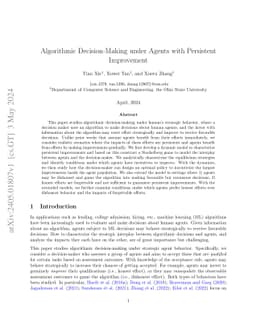 Algorithmic Decision-Making under Agents with Persistent Improvement