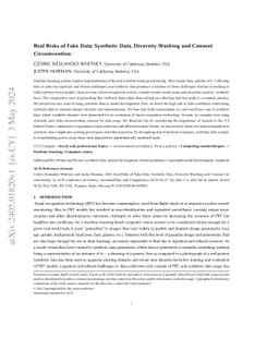 Real Risks of Fake Data: Synthetic Data, Diversity-Washing and Consent
  Circumvention