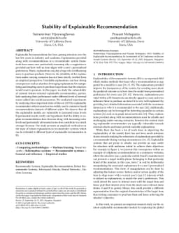 Stability of Explainable Recommendation