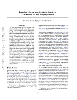 Dependency-Aware Semi-Structured Sparsity: Declining Roles of Outliers
  in Pruning GLU-based LLMs