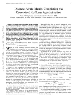 Discrete Aware Matrix Completion via Convexized $\ell_0$-Norm
  Approximation