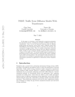TSDiT: Traffic Scene Diffusion Models With Transformers