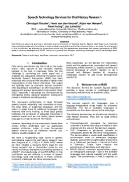 Speech Technology Services for Oral History Research