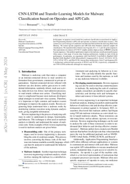 CNN-LSTM and Transfer Learning Models for Malware Classification based
  on Opcodes and API Calls