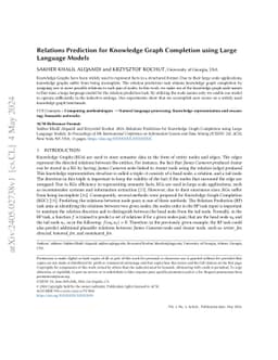 Relations Prediction for Knowledge Graph Completion using Large Language
  Models