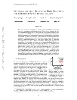 Get more for less: Principled Data Selection for Warming Up Fine-Tuning
  in LLMs