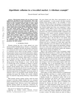 Algorithmic collusion in a two-sided market: A rideshare example