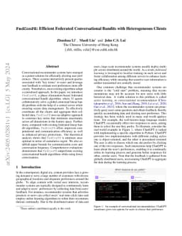 FedConPE: Efficient Federated Conversational Bandits with Heterogeneous
  Clients
