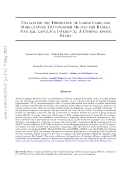 Unraveling the Dominance of Large Language Models Over Transformer
  Models for Bangla Natural Language Inference: A Comprehensive Study