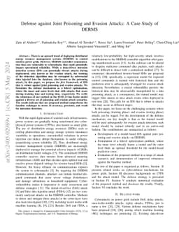 Defense against Joint Poison and Evasion Attacks: A Case Study of DERMS