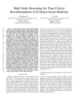 High Order Reasoning for Time Critical Recommendation in Evidence-based
  Medicine