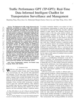 Traffic Performance GPT (TP-GPT): Real-Time Data Informed Intelligent
  ChatBot for Transportation Surveillance and Management
