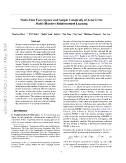 Finite-Time Convergence and Sample Complexity of Actor-Critic
  Multi-Objective Reinforcement Learning