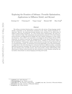 Exploring the Frontiers of Softmax: Provable Optimization, Applications
  in Diffusion Model, and Beyond