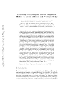Enhancing Spatiotemporal Disease Progression Models via Latent Diffusion
  and Prior Knowledge