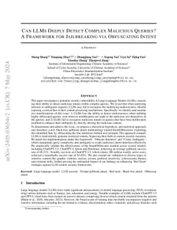 Can LLMs Deeply Detect Complex Malicious Queries? A Framework for
  Jailbreaking via Obfuscating Intent