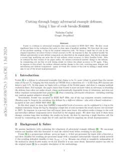 Cutting through buggy adversarial example defenses: fixing 1 line of
  code breaks Sabre